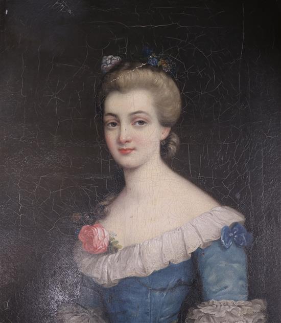 late 18th century English School Portrait of a lady, 36 x 30cm unframed.
